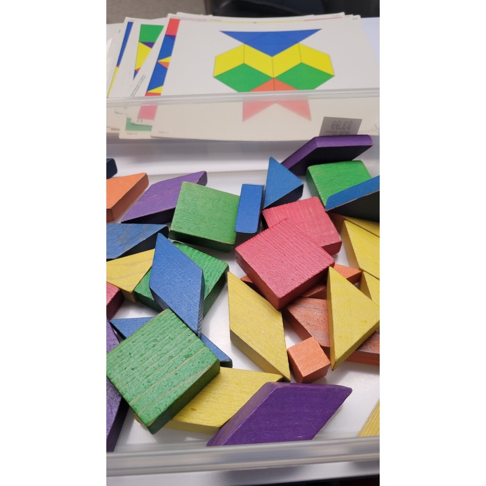 Vintage Playskool Tanagram Wood Blocks Puzzle Educational Math Geometric‎